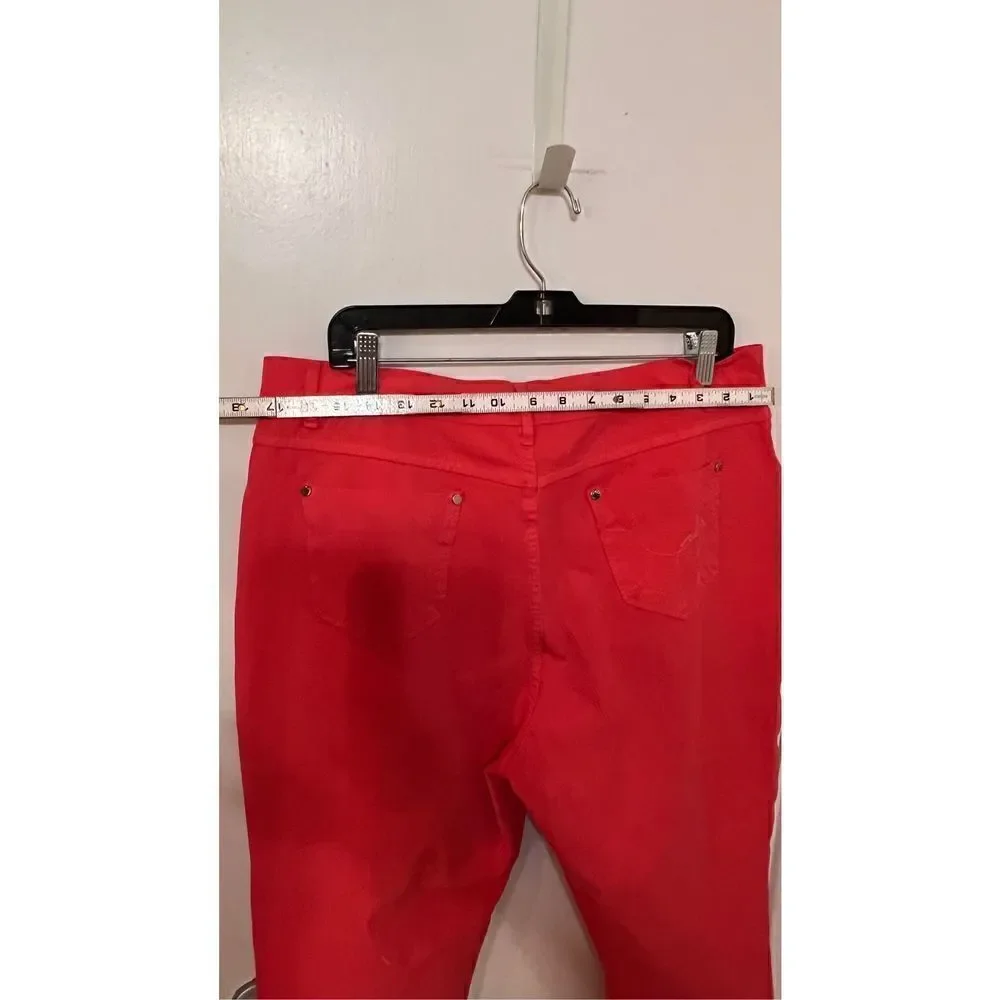 Marble Women's Mid Rise Capri Pants Dark Wash Stretch Casual Red Size 12